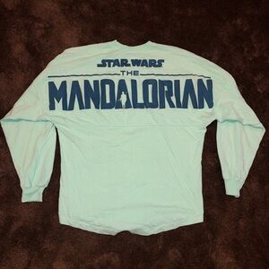 Star Wars The Mandalorian Long Sleeve Tee - Light Aqua with Navy Graphic